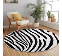 Round Area Rug 100 cm Soft Circle Carpet Non Slip Washable Zebra Texture Animal Camouflage Printed Theme Floor Round Rugs for Living Room Bedroom Nursery Swing Chair Bed Side, White Black