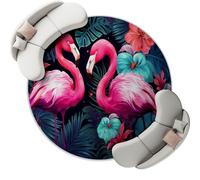 Round Area Rug 100 cm Soft Circle Carpet Short Pile Non Slip Washable Rug, Tropical Plants Flowers Flamingos Printed Floor Round Rugs for Living Room Bedroom Kitchen Home Decor - Pink Green