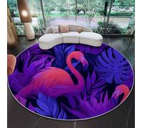Round Area Rug 100 cm, Soft Fluffy Purple Circle Carpet, Short Pile Non Slip Washable Romance Plants Leaves Animals Flamingos Round Rugs for Living Room Bedroom Coffee Table Entrance