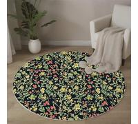 Round Area Rug 100 cm Soft Touch Medieval Forest Carpet Washable Non Slip Small Flowers And Berries Round Rug for Living Room Bedroom Bedside Decor, Sage Green