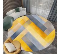Round Area Rug, 100cm Gray Yellow Abstract Soft Circle Carpet, Machine Washable Non Slip Hallway Floor Mat, Modern Elegant Herringbone Pattern Round Rug for Living Room Bedroom Bathroom