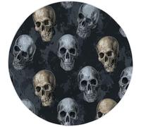 Round Area Rug, 100cm Grey Soft Circle Carpet, Machine Washable Non Slip Hallway Floor Mat, Mysterious Dark Skull Pattern Round Rug for Living Room Bedroom Bathroom