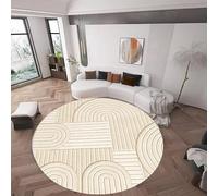 Round Area Rug 110cm, Modern geometry, beige Area Carpet For Living Room，Non Slip Washable Circle Rug For Living Room Bedroom Bedside Hall