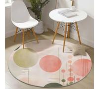 Round Area Rug 120 cm Cream Pink Circular Carpet Soft Non-Slip Washable Mat, Abstract Circle Geometric Low Pile Stain Resistant Rug for Living Room Bedroom Decoration
