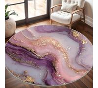Round Area Rug 120 cm Diameter - Ultra-Soft Flannel Marble Textures Circular Floor Mat, Anti-Slip Low Pile Washable Purple Pink Round Carpet for for Kid Bedroom & Living Room