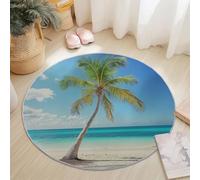 Round Area Rug 120 cm, Nature Beach Blue Sky Palm Trees Printed Carpet, Modern Anti-Slip Rugs, Colorful Indoor Flannel Carpet, Washable Play Soft Mats for Nursery Room Playroom Bedroom Decor