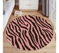 Round Area Rug, 120 Cm Pink And Black Soft Circle Carpet, Non Slip Hallway Floor Mat, Machine Washable Hand-Painted Zebra Print Rugs, Animal Aesthetics Pattern Round Rug For Living Room Bedroom