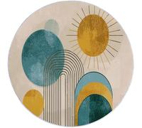 Round Area Rug 120 cm Short Pile Rug, Abstract Line Art Non Slip Non-Shedding Circle Carpet, Home Living Room Bedroom Kids Room Office Kitchen Mat Beige
