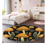 Round Area Rug 120 cm Short Pile Rug, Minimal Mushrooms Non Slip Non-Shedding Circle Carpet, Home Living Room Bedroom Kids Room Office Kitchen Mat Yellow