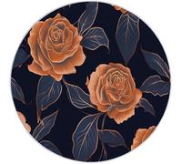 Round Area Rug 120 cm, Simple Rose Line Art Pattern Floor Rug, Machine Washable Carpet Floor Mat, Non Slip Soft Circle Carpet for Bedroom Living Room Kitchen Home Decor, Dark Blue Gold