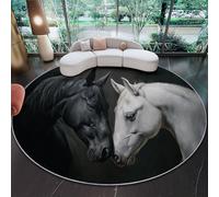 Round Area Rug 120 cm, Soft Fluffy Black Circle Carpet, Short Pile Non Slip Washable Realism Romance Animals Horses Round Rugs for Living Room Bedroom Coffee Table Entrance