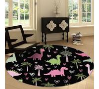 Round Area Rug 120 cm, Washable Bathroom Cartoon Style Non-Slip Large Circle Rugs for Bedroom Throw Soft Forest Palm Trees Animals Dinosaurs Print Carpet for Entryway Sofa Living Room
