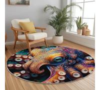Round Area Rug 120 cm Washable Bathroom Non-Slip Colorful Circle Rugs for Bedroom Throw Soft Close-Up Octopus Texture Print Carpet for Entryway Sofa Living Room