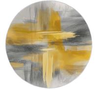 Round Area Rug 120 cm Washable Bathroom Non-Slip Large Circle Rugs for Bedroom, Abstract Texture Color Blocks Print Short Pile Soft Carpet for Entryway Sofa Living Room Kids Room Decor, Yellow Gray