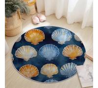 Round Area Rug 120 cm, WaterColorful Marine Elements Shells Texture Printed Carpet, Modern Anti-Slip Rugs, Colorful Indoor Flannel Carpet, Washable Play Mats for Nursery Room Playroom Bedroom Decor