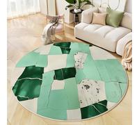 Round Area Rug 120cm, Soft Low Pile Abstract Modern Flannel Circle Carpet, Irregular Patchwork Printed Green Rug with Non-Slip Backing, for Living Room Bedside Playroom Nursery