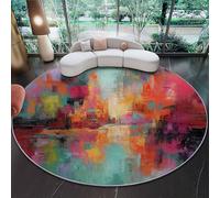 Round Area Rug 150 Cm Impressionism Color Blocks Lines Washable Circle Rug, Soft Non-Slip Inner Floor Carpet For Living Room, Bedroom, Nursery & Dining Room - Red