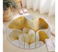 Round Area Rug 150 Cm Nature Ginkgo Leaves Soft Washable Non Slip Circle Carpet For Living Room Bedroom Dining Room - Low Pile Faux Wool Floor Mat Home Decor Gold