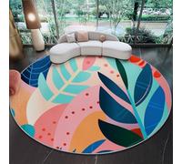 Round Area Rug 150 Cm Nature Leaves Geometry Soft Washable Non Slip Circle Carpet For Living Room Bedroom Dining Room - Low Pile Faux Wool Floor Mat Home Decor Pink