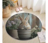 Round Area Rug Ø150 Cm Nature Rabbit Flowers Soft Washable Non Slip Circle Carpet For Living Room Bedroom Dining Room - Low Pile Faux Wool Floor Mat Home Decor Pink