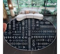 Round Area Rug 150 cm, Soft Fluffy Dark Circle Carpet, Short Pile Non Slip Washable Vintage Unique Tribe Arrow Round Rugs for Living Room Bedroom Coffee Table Entrance