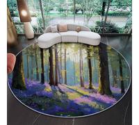 Round Area Rug 150 cm, Soft Fluffy Multicolored Circle Carpet, Short Pile Non Slip Washable Nature Romance Forests Trees Flowers Round Rugs for Living Room Bedroom Coffee Table Entrance