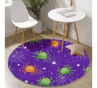 Round Area Rug 150 cm, Soft Fluffy Non-Slip Washable Circle Carpet with Cartoon Spider Stars Print, for Living Room Bedroom Nursery & Entryway, Purple