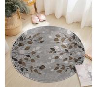Round Area Rug 150 cm - Soft Washable Non-Slip Circular Carpet with Grey, Brown & Black Leaf Pattern, Modern Floral Design for Living Room, Bedroom, Dining Room & Home Décor