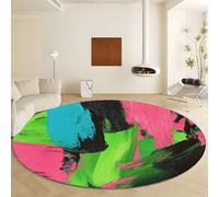 Round Area Rug 150 cm, Washable Bathroom Abstract Art Non-Slip Large Circle Rugs for Bedroom Throw Soft Neon Color Blocks Print Carpet for Entryway Sofa Living Room