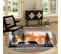 Round Area Rug 150 cm, Washable Bathroom American Country Non-Slip Large Circle Rugs for Bedroom Throw Soft Retro Forest Pine Trees Animals Print Carpet for Entryway Sofa Living Room