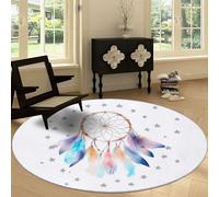 Round Area Rug 150 cm, Washable Bathroom Minimalism Non-Slip Large Circle Rugs for Bedroom Throw Soft Watercolor Geometry Feathers Print Carpet for Entryway Sofa Living Room