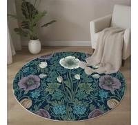 Round Area Rug 160 cm Soft Touch Retro Style Carpet Washable Non Slip Ivy Leaf Poppy Round Rug for Living Room Bedroom Bedside Decor, Dark Green