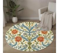 Round Area Rug 160 cm Soft Touch Retro Style Carpet Washable Non Slip Vines, Flowers, And Fruits Round Rug for Living Room Bedroom Bedside Decor, Sage Green