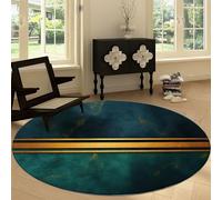 Round Area Rug 160 cm, Washable Bathroom Elegant Luxury Non-Slip Large Circle Rugs for Bedroom Throw Soft Emerald Marble Geometry Print Carpet for Entryway Sofa Living Room