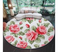 Round Area Rug 160 cm, Washable Watercolor Flowers Roses Elegant Circle Rug for Bedroom, Pink White Low-Pile Soft Round Carpet for Living Room, Ideal for High Traffic Areas in Entryway