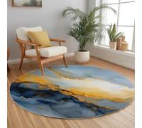Round Area Rug 160cm Abstract Gold Marble Design Washable Non-Slip Soft Carpet Perfect for Living Room or Bedroom Blue Gray Decorative Floor Mat