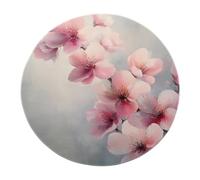 Round Area Rug 160cm Modern Retro Rugs Pink Peach Blossom Branches Pattern Cozy Low Pile for Living Room Bedroom Apartment Washable Soft Non Slip Floor Carpet