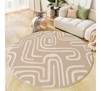 Round Area Rug 160cm Soft Touch Bohemian Style Carpet Washable Non Slip Abstract Maze Round Rug for Living Room Bedroom Bedside Decor, Beige