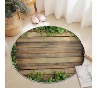 Round Area Rug 180 cm, 3D Wood Leaves Green Grass Printed Carpet, Modern Anti-Slip Rugs, MultiColorful Indoor Flannel Carpet, Washable Play Soft Mats, for Nursery Room Playroom Bedroom Decor