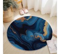 Round Area Rug 180 cm, Abstract Rotation Lines Marble Printed Carpet, Modern Anti-Slip Rugs, Navy Blue Gold Indoor Flannel Carpet, Washable Play Soft Mats for Nursery Room Playroom Bedroom Decor