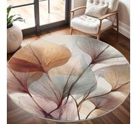 Round Area Rug 180 cm Diameter - Ultra-Soft Flannel Abstract Botanical Leaf Print Circular Floor Mat, Anti-Slip Low Pile Washable Light Color Round Carpet for for Kid Bedroom & Living Room