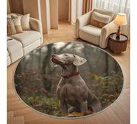 Round Area Rug 180 cm Diameter - Ultra-Soft Flannel Animal Weimar Dog Pattern Circular Floor Mat, Anti-Slip Low Pile Washable Jungle Landscape Round Carpet for for Kid Bedroom & Living Room