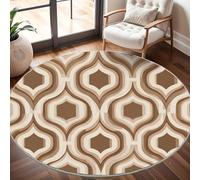 Round Area Rug 180 cm Diameter - Ultra-Soft Flannel Retro Style Geometry Circular Floor Mat, Anti-Slip Low Pile Washable Light Brown Round Carpet for for Kid Bedroom & Living Room