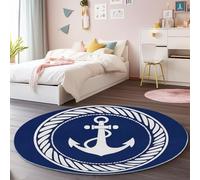 Round Area Rug 180 cm Short Pile Rug, Simple Boat Hook Non Slip Non-Shedding Circle Carpet, Home Living Room Bedroom Kids Room Office Kitchen Mat Navy Blue