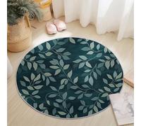 Round Area Rug 180 cm, Simple Leaves Vines Printed Carpet, Modern Anti-Slip Rugs, Teal Indoor Flannel Carpet, Washable Play Soft Mats for Nursery Room Playroom Bedroom Decor