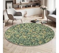 Round Area Rug 180 cm Soft Touch Retro Style Carpet Washable Non Slip Dense Branches And Leaves Round Rug for Living Room Bedroom Bedside Decor, Sage Green