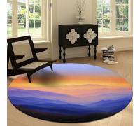 Round Area Rug 180 cm, Washable Bathroom Nature Non-Slip Large Circle Rugs for Bedroom Throw Soft Dreamlike Mountains Sunrise Print Carpet for Entryway Sofa Living Room