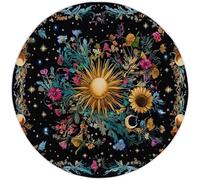 Round Area Rug, 180cm Colorful Soft Circle Carpet, Machine Washable Non Slip Hallway Floor Mat, Bright Sun Moon Stars Flowers Pattern Round Rug for Living Room Bedroom Bathroom