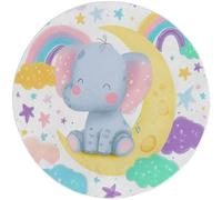 Round Area Rug, 180cm Colorful Soft Circle Carpet, Machine Washable Non Slip Hallway Floor Mat, Cartoon Moon Animal Elephant Pattern Round Rug for Living Room Bedroom Bathroom