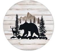 Round Area Rug, 180cm Grey Soft Circle Carpet, Machine Washable Non Slip Hallway Floor Mat, Minimalistic Mountains Animals Bear Pine Trees Pattern Round Rug for Living Room Bedroom Bathroom